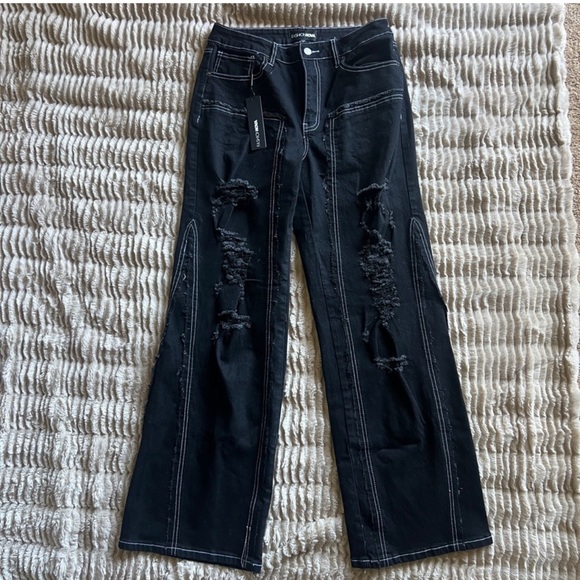 Fashion Nova Black Distressed jeans and jacket - “seeing you tonight” set - Picture 7 of 11